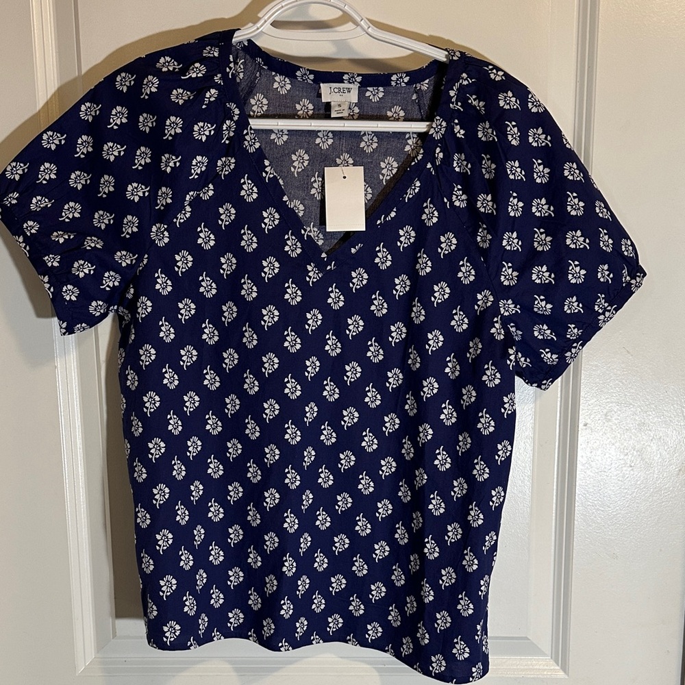 J. Crew Blue and White Floral Blouse